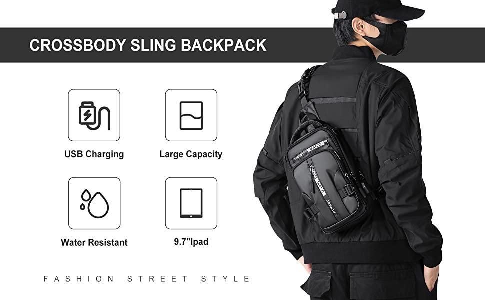 USB Sling Bag – Waterproof Nylon Crossbody Backpack for Travel & Daily Use, eKartso