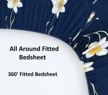 Snooze Glace Cotton Elastic Fitted Bedsheet for Queen Size Bed with 2 Pillow Covers