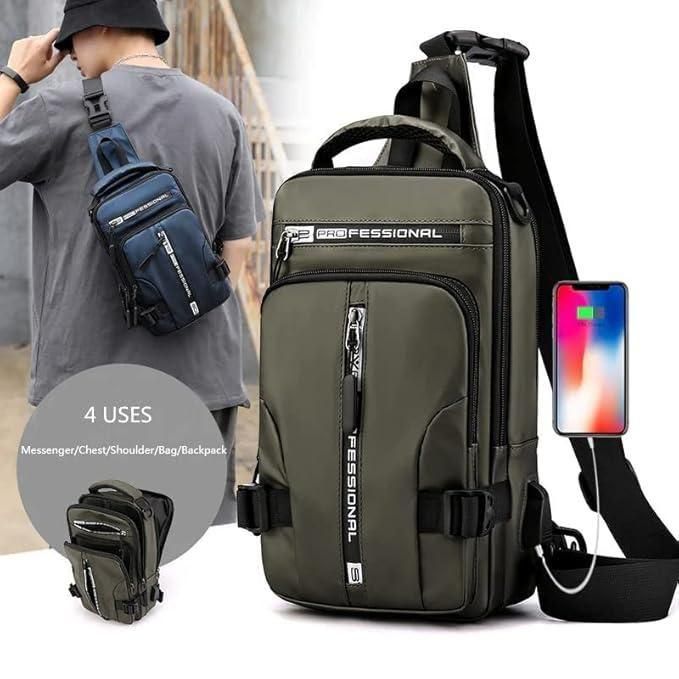 USB Sling Bag – Waterproof Nylon Crossbody Backpack for Travel & Daily Use, eKartso